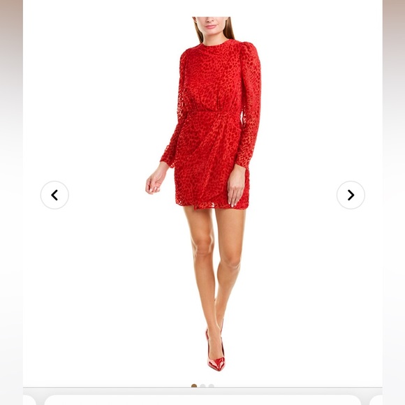 The Kooples red velvet burnout leopard print mini dress with long sleeves size 2 - Picture 2 of 14